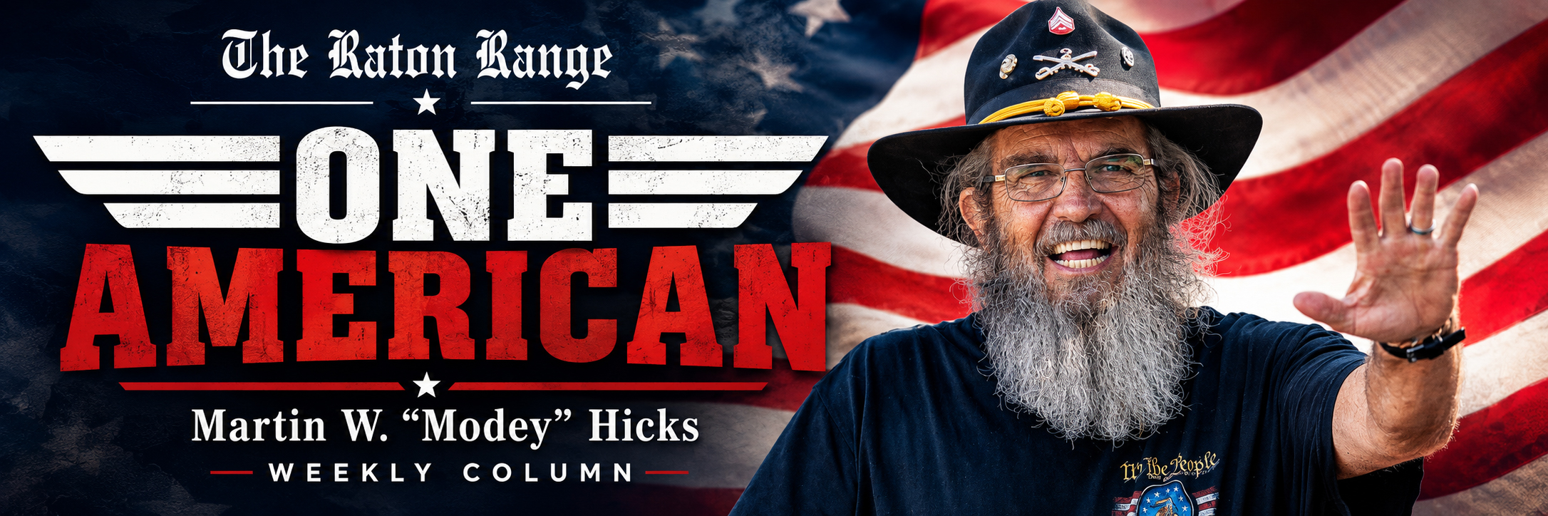 One American opinion and commentary banner for the Raton Range featuring and American Flag portrait