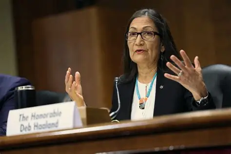 Deb Haaland speaks during a public event as she campaigns for New Mexico governor in 2026.
